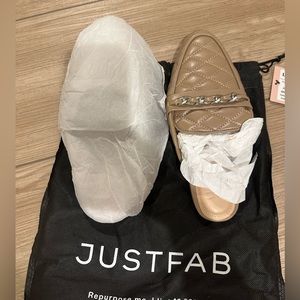 New nude women open back loafers with gold chain accessory SIZE 7 WOMENS